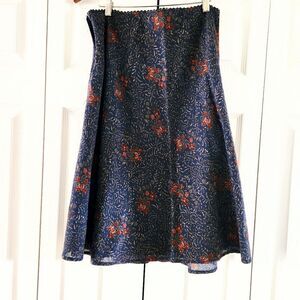 Eddie Bauer Cottagecore Floral A Line Skirt Dark Blue & Orange, Size Medium